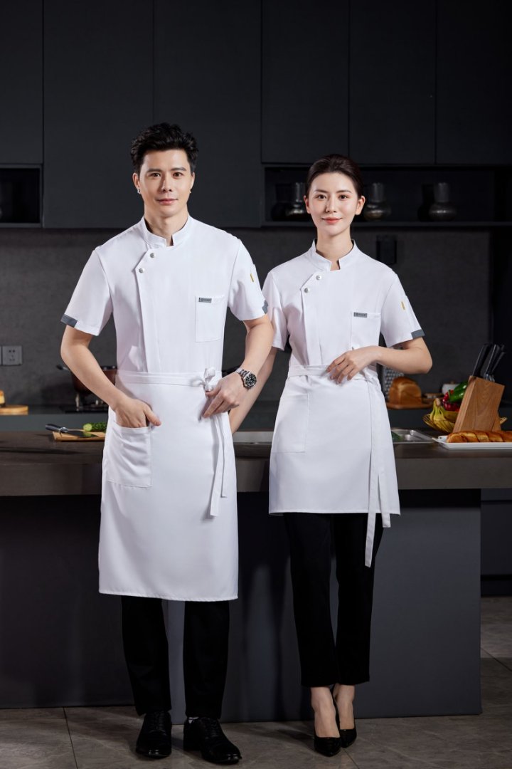 Chef uniforms - summer short-sleeve catering styles, customizable with logo