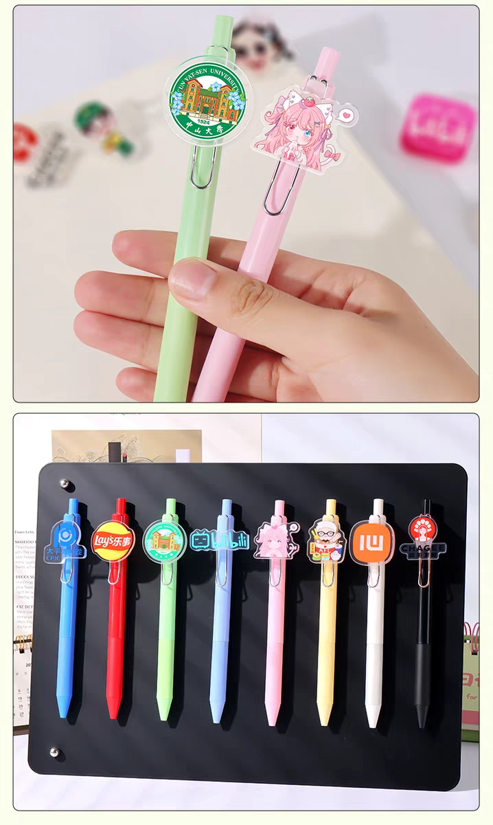 Custom Pens with Engraving & Logo Printing - Retractable Gel Pens with Acrylic Stickers, Corporate Promotional Gifts