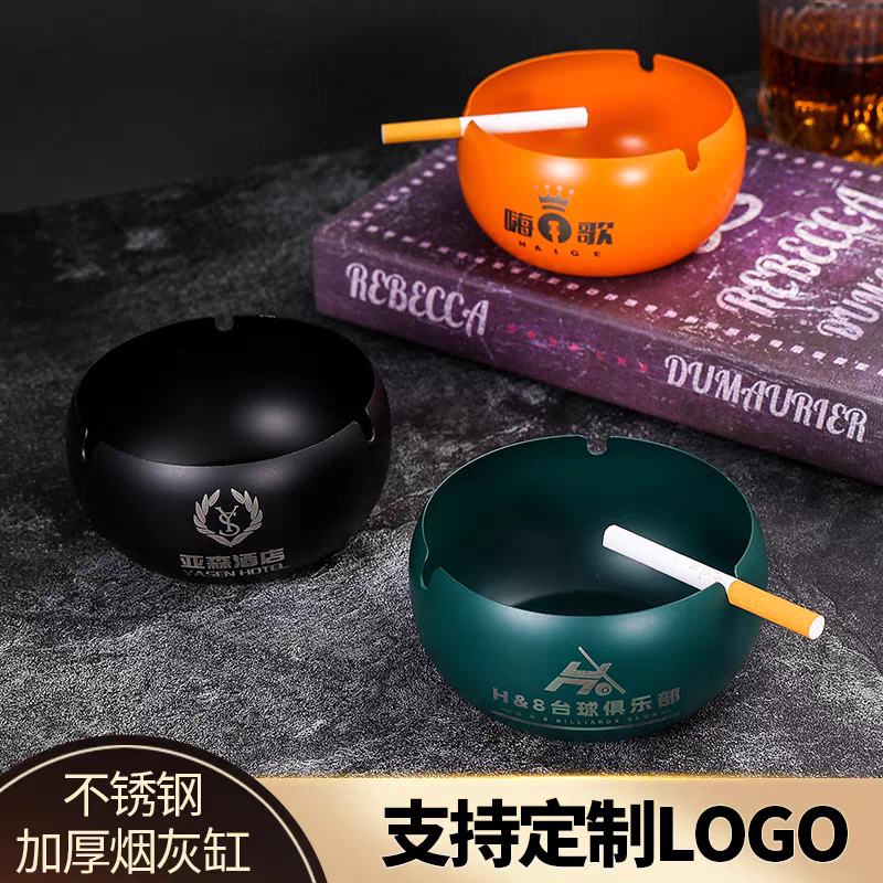 Custom Logo Engraved Ashtray - Stainless Steel Windproof Metal Gift for Bar Hotel Pub Minimum Order Quantity: 500 Pieces