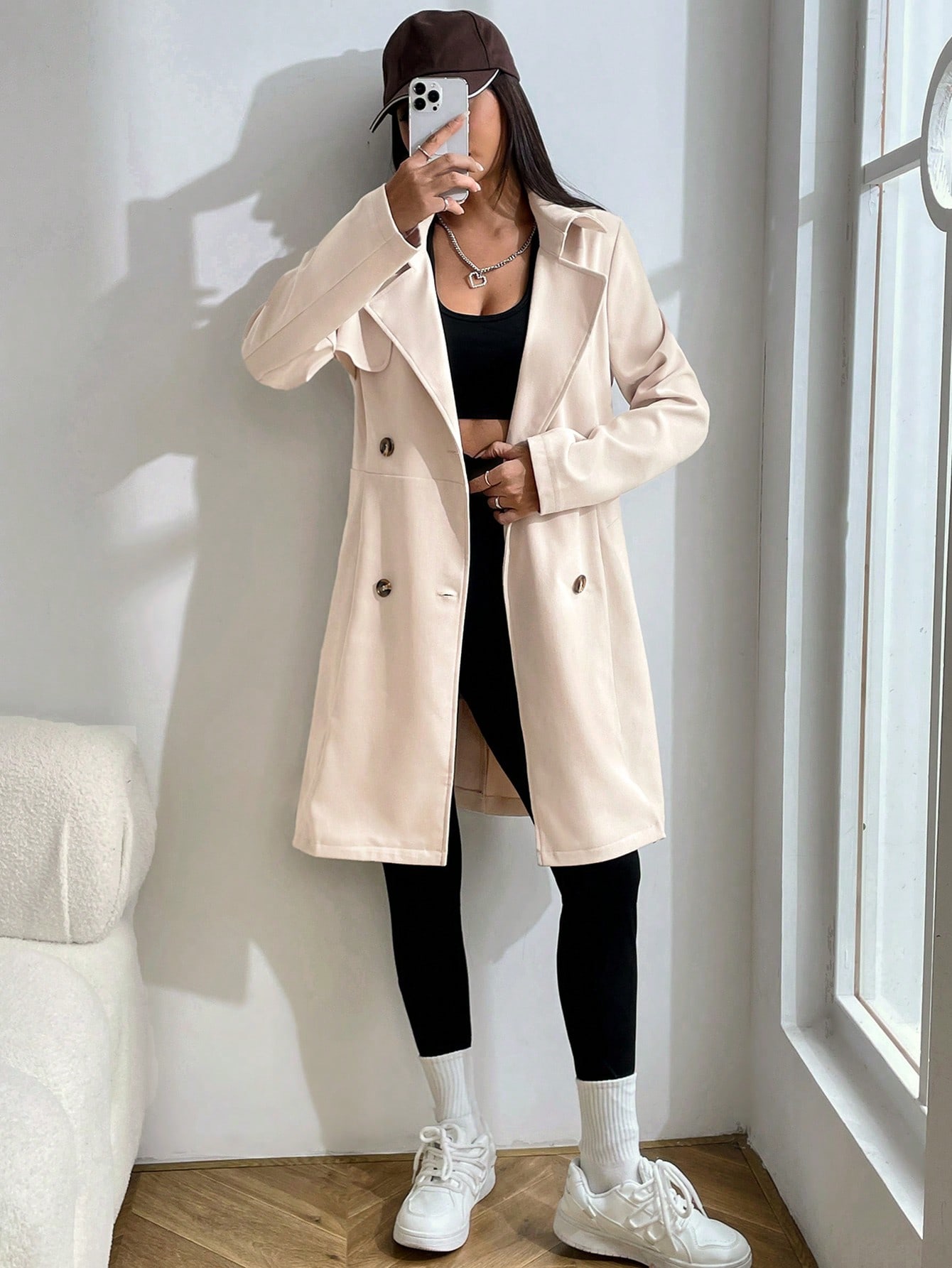 Double Breasted Belted Trench Coat - Online Store