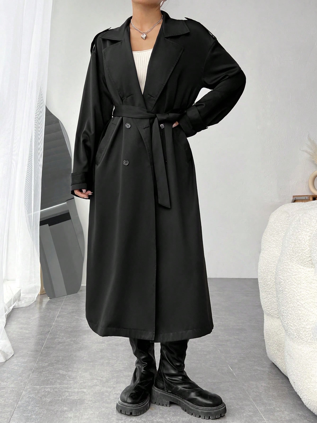 Double Breasted Belted Trench Coat - Online Store