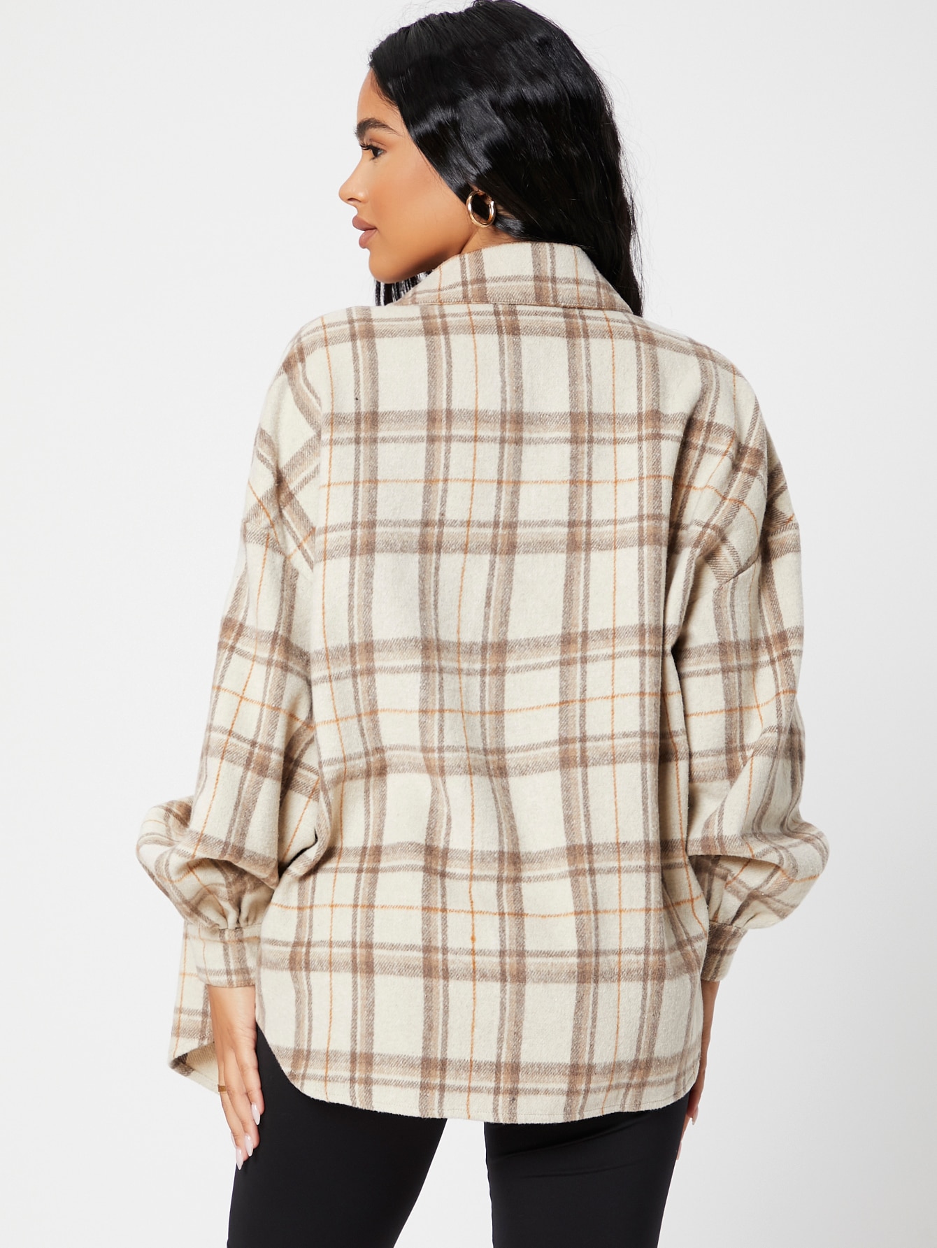 Plaid Drop Shoulder Button Front Blouse - Online Store