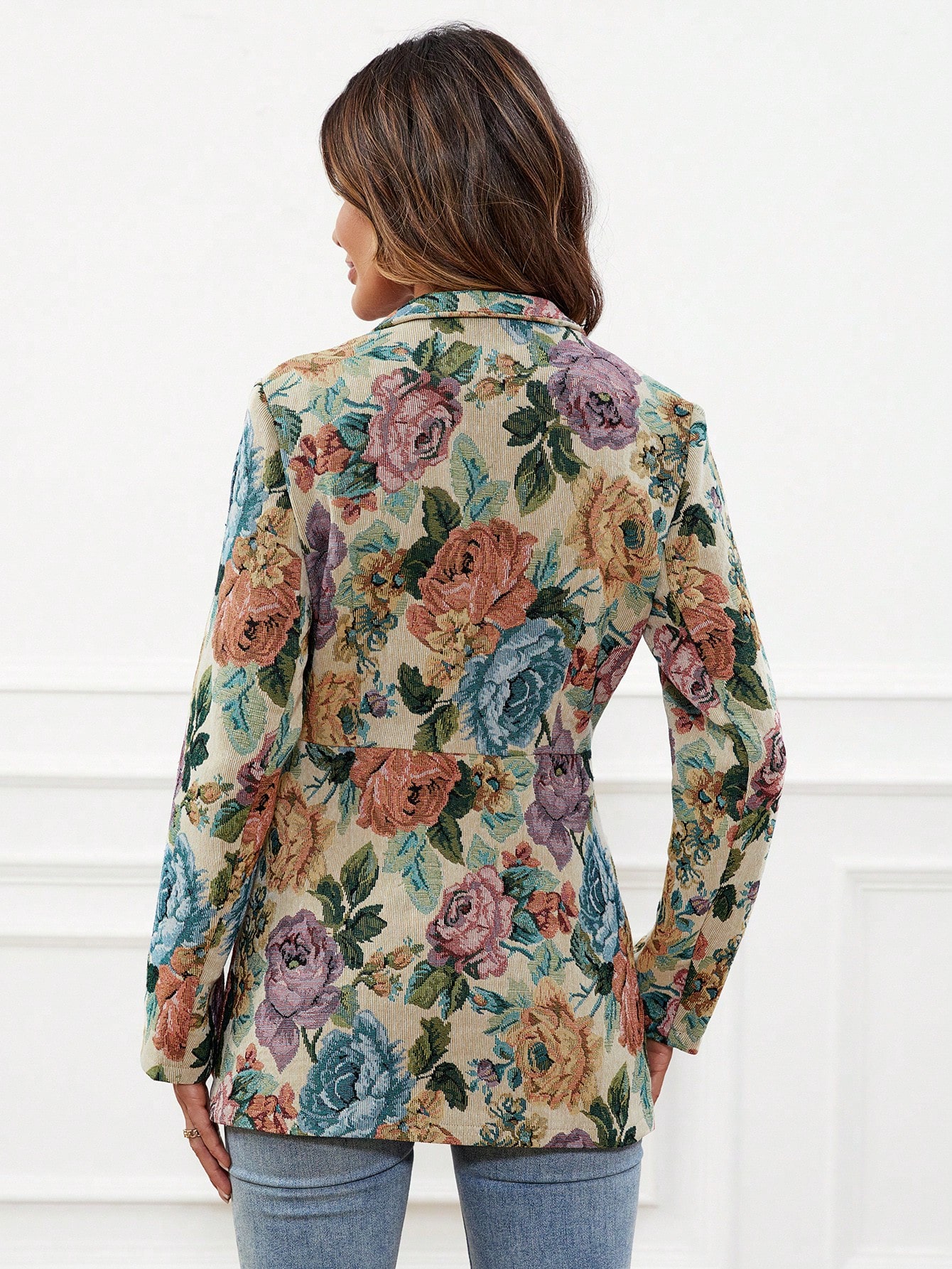 Floral Print Open Front Coat - Online Store