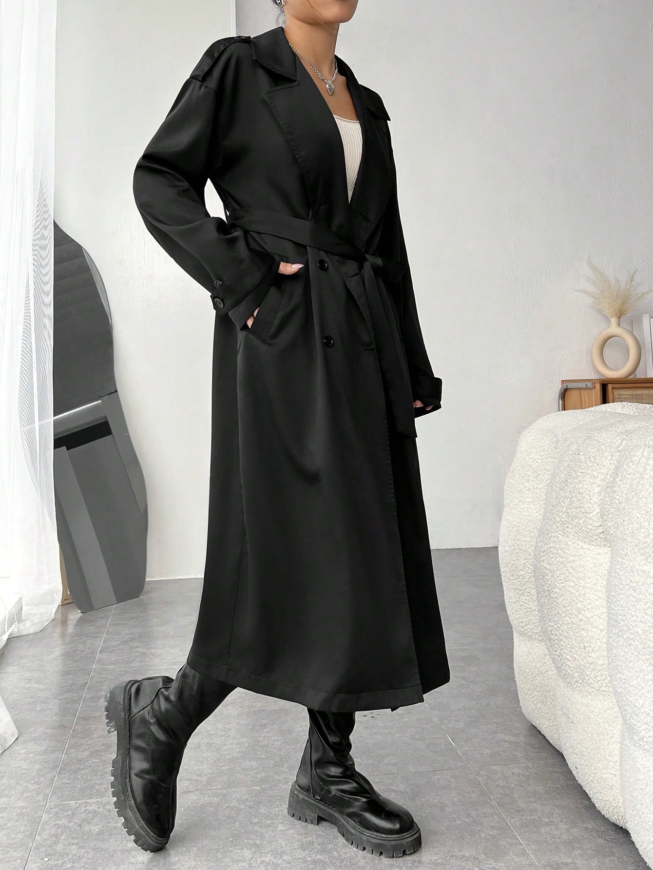 Double Breasted Belted Trench Coat - Online Store