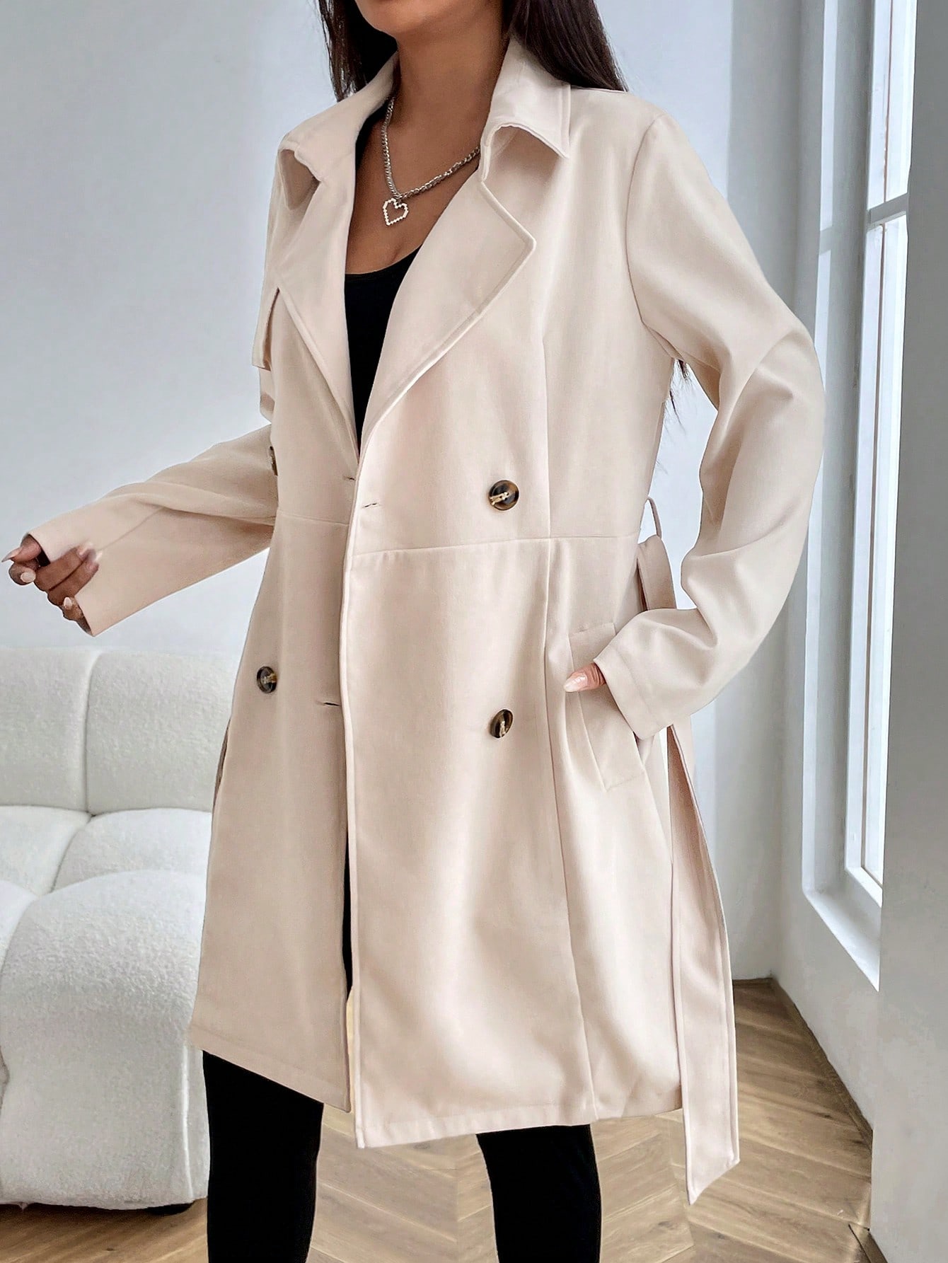 Double Breasted Belted Trench Coat - Online Store