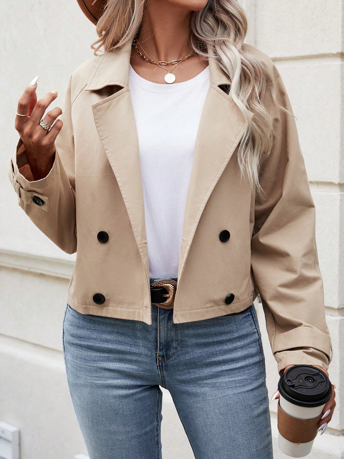 Lapel Neck Double Breasted Jacket - Online Store