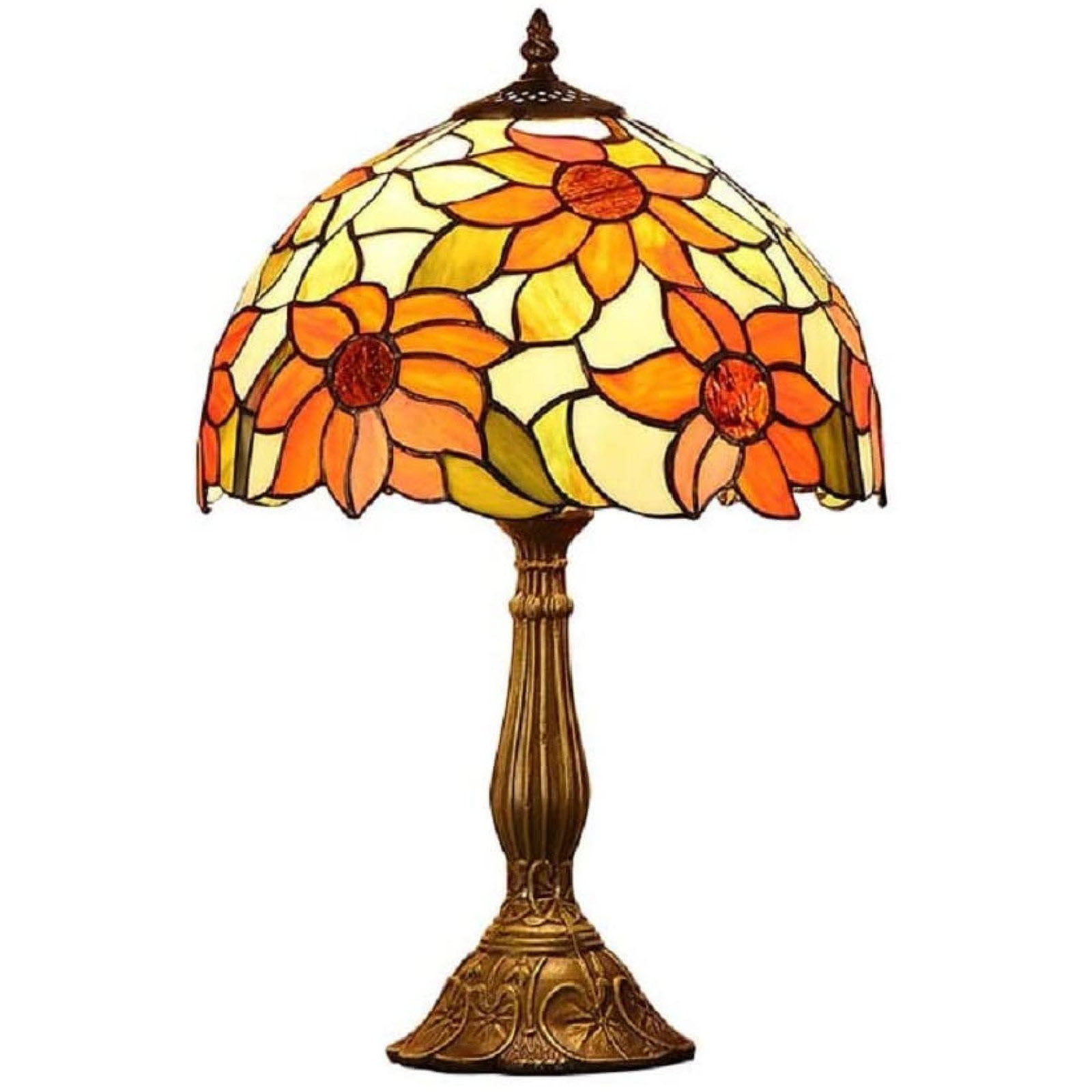 Table Lamp, Sunflower Patterned Night Lamp Victorian Hand Cut Glass 1-Light Dark Brown Table Lighting With Bowl Shade