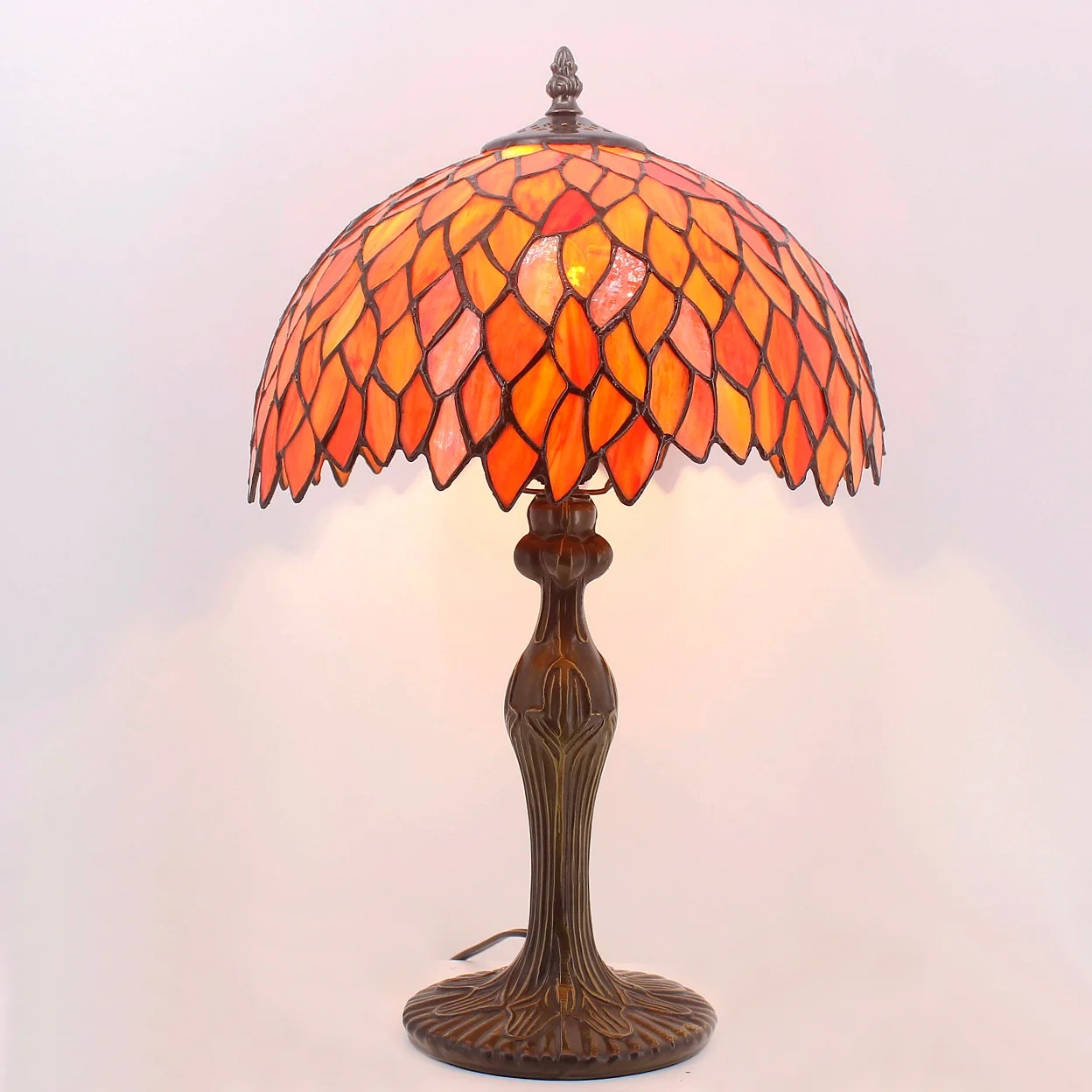 Lamp Table Stained Glass Bedside Lamp Red Wisteria Memory Vintage Traditional Style Desk Reading Light 18