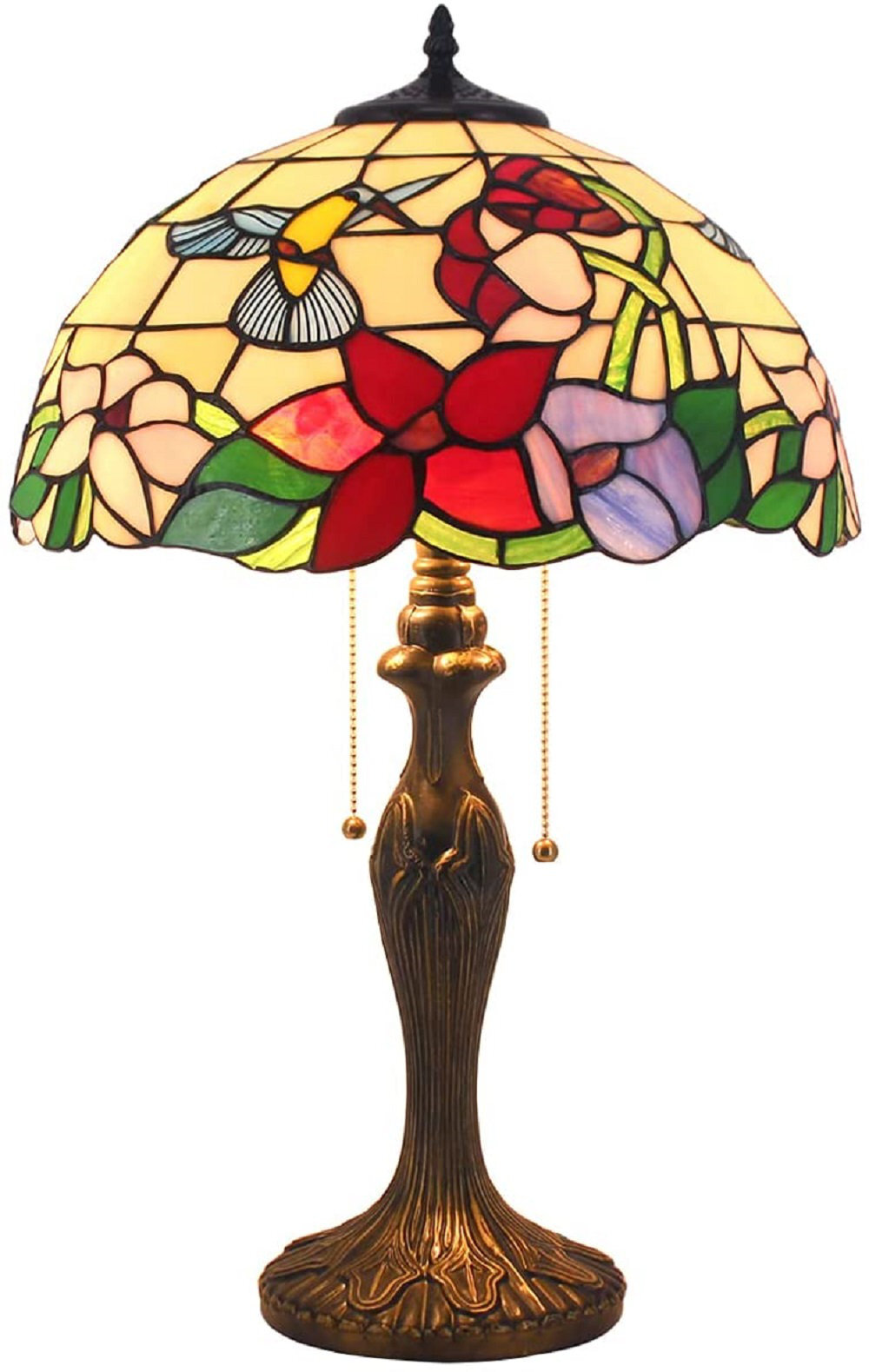 Lamp Table Stained Glass Hummingbird Style Shade Metal Base 24