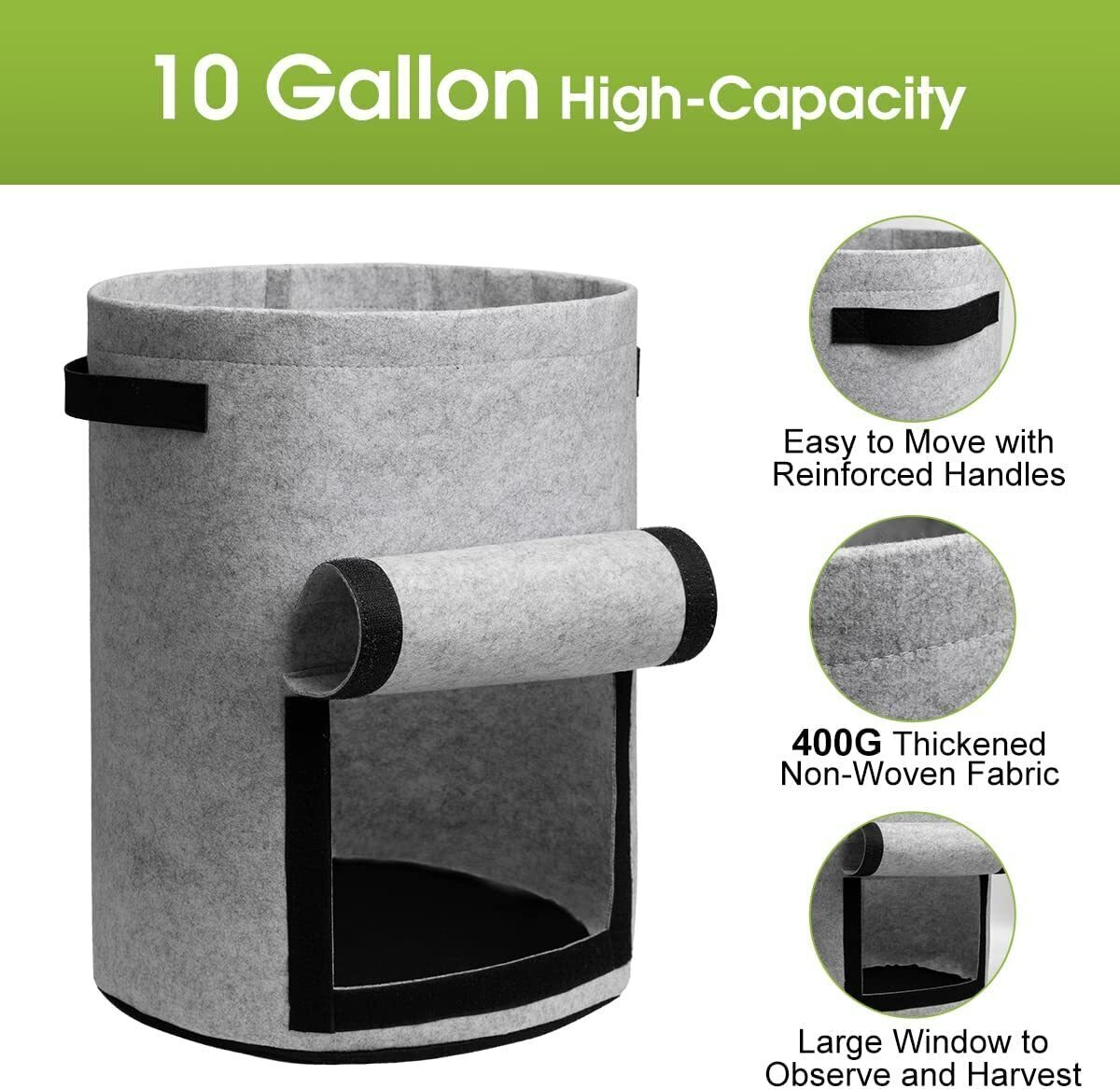 Homyhoo Potato Grow Bags with Flap 10 Gallon, 4 Pack Planter Pot with Handles and Harvest Window for Potato Tomato and Vegetables, Black and Gray