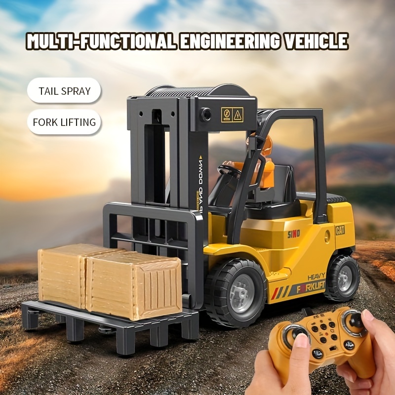 Rechargeable 2.4Ghz Wireless Remote Control Forklift Crane Model Car - Liftable Spray Simulation Sounding Engineering Vehicle Toy - Perfect Gift For Boys!