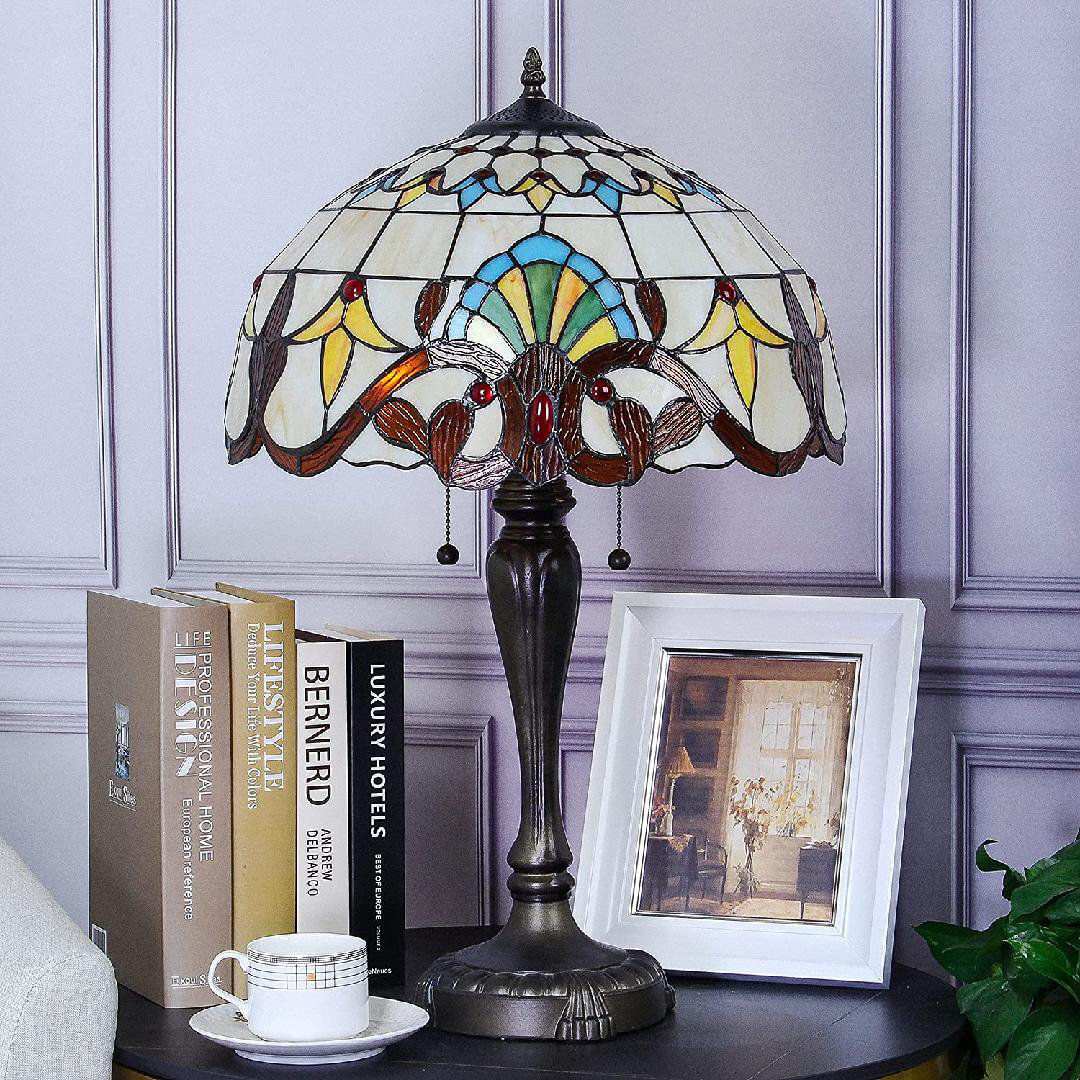 Lighting Style Table Lamp W16h25inch Hand-Cut Baroque Stained Glass Antique Night Light For Living Room Bedroom Study Bar Antique Art Craft Gift