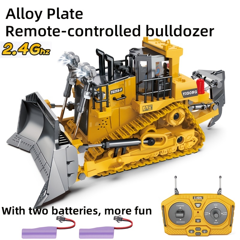 9 Channels Remote Control Bulldozer, 2.4Ghz RC Construction Vehicle Truck Toys With Alloy Metal Cap, Light.sound, Rechargeable 2 Battery For 3 4 5 6 7 8 Years Old Boys And Girls