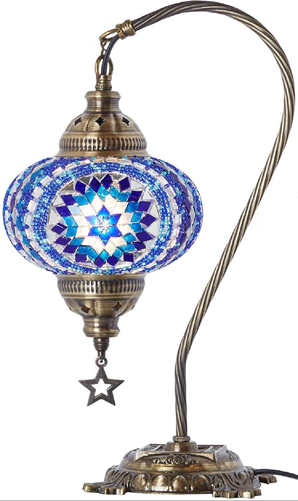 Turkish Moroccan Mosaic Table Lamp With US Plug & Socket, Swan Neck Handmade Desk Bedside Table Night Lamp Decorative Lamp Light, Antique