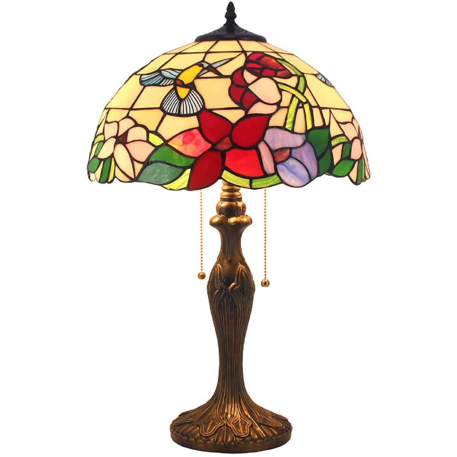 Lamp Table Stained Glass Hummingbird Style Shade Metal Base 24