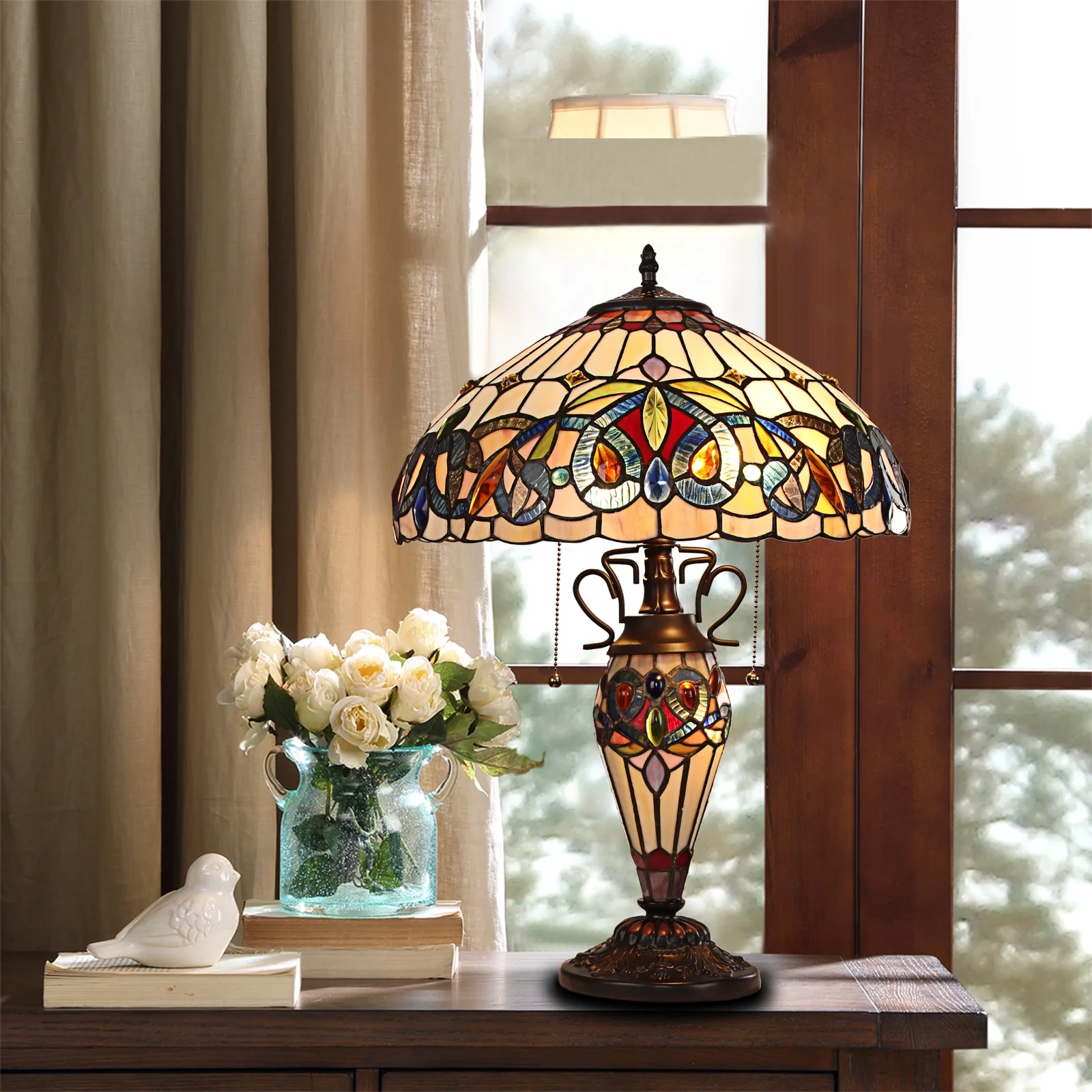 Howey Victorian -Style Dark Bronze 3 Light Double Lit Table Lamp 16