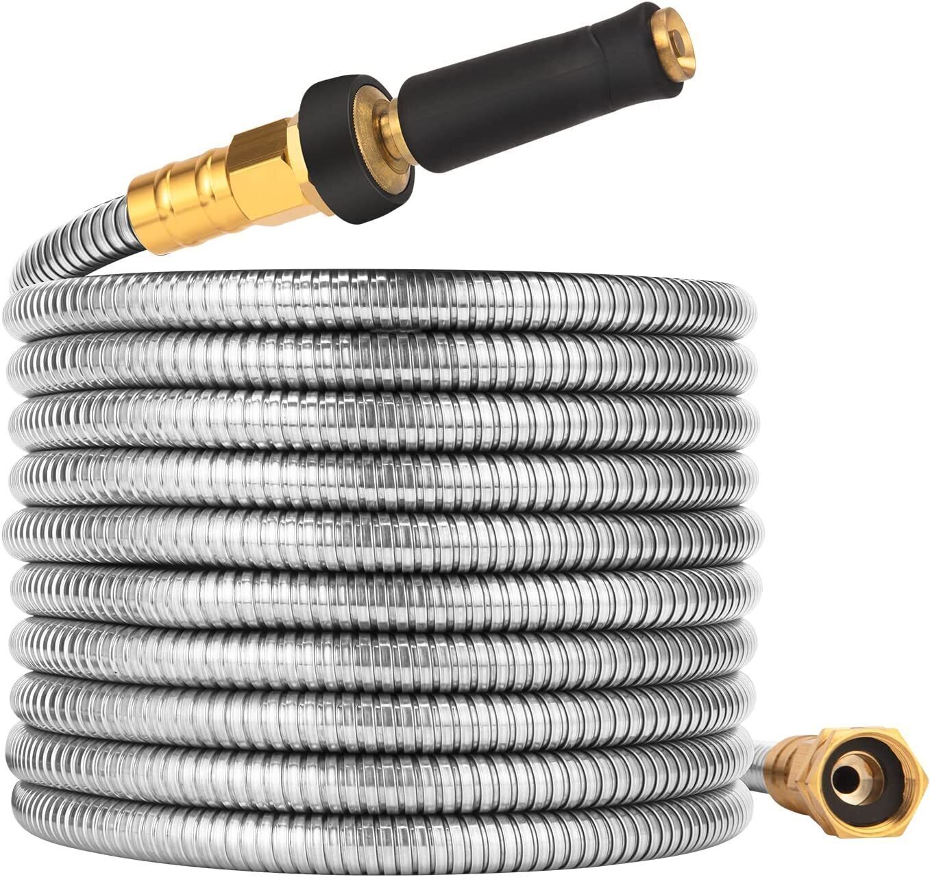 Stainless Steel Garden Hose 25ft - Water Hose 25ft, no Kink Explosion, no Bite