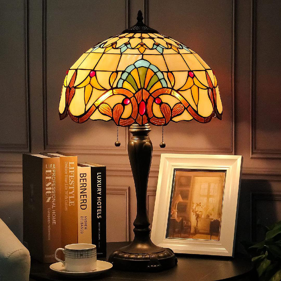 Lighting Style Table Lamp W16h25inch Hand-Cut Baroque Stained Glass Antique Night Light For Living Room Bedroom Study Bar Antique Art Craft Gift