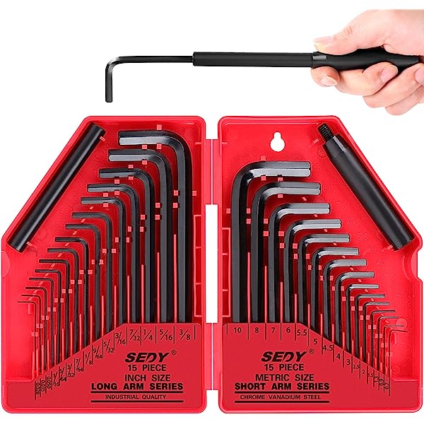 32-Piece Hex Key Wrench Set, Metric and SAE Allen Wrenches (0.028-3/8 inch, 0.7-10 mm) L Shape Allen Keys, Chrome Vanadium Steelwith 2x Extension Handle