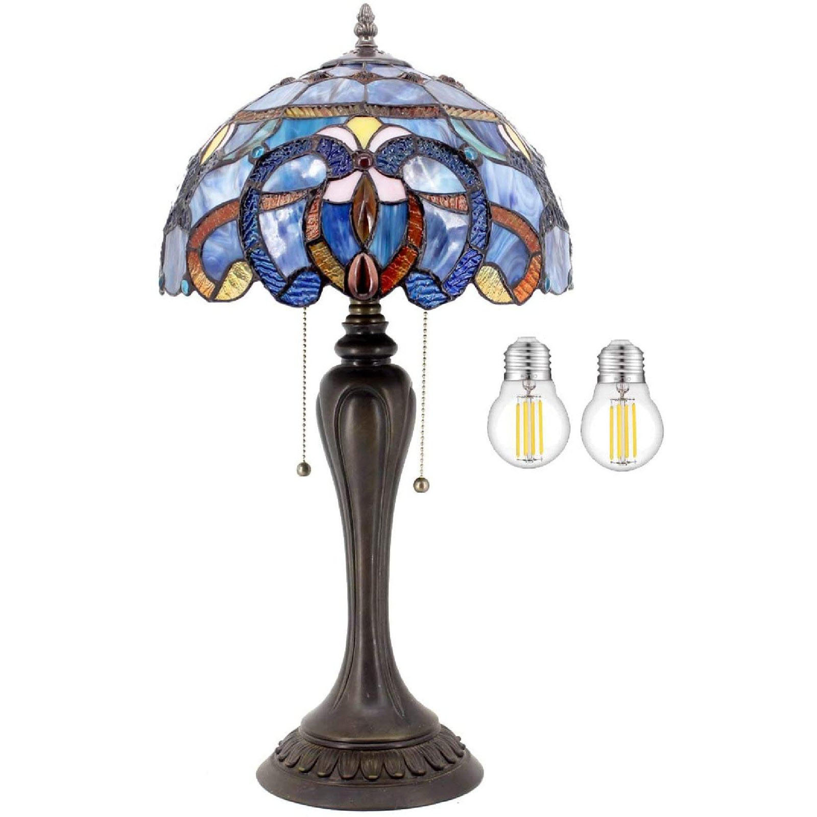 Style Table Lamp Blue Purple Stained Glass Cloud Shade Resin Base 22