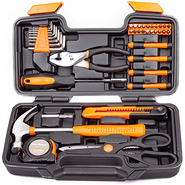 39 Piece Tool Set General Household Hand Kit with Plastic Toolbox Storage Case Orange