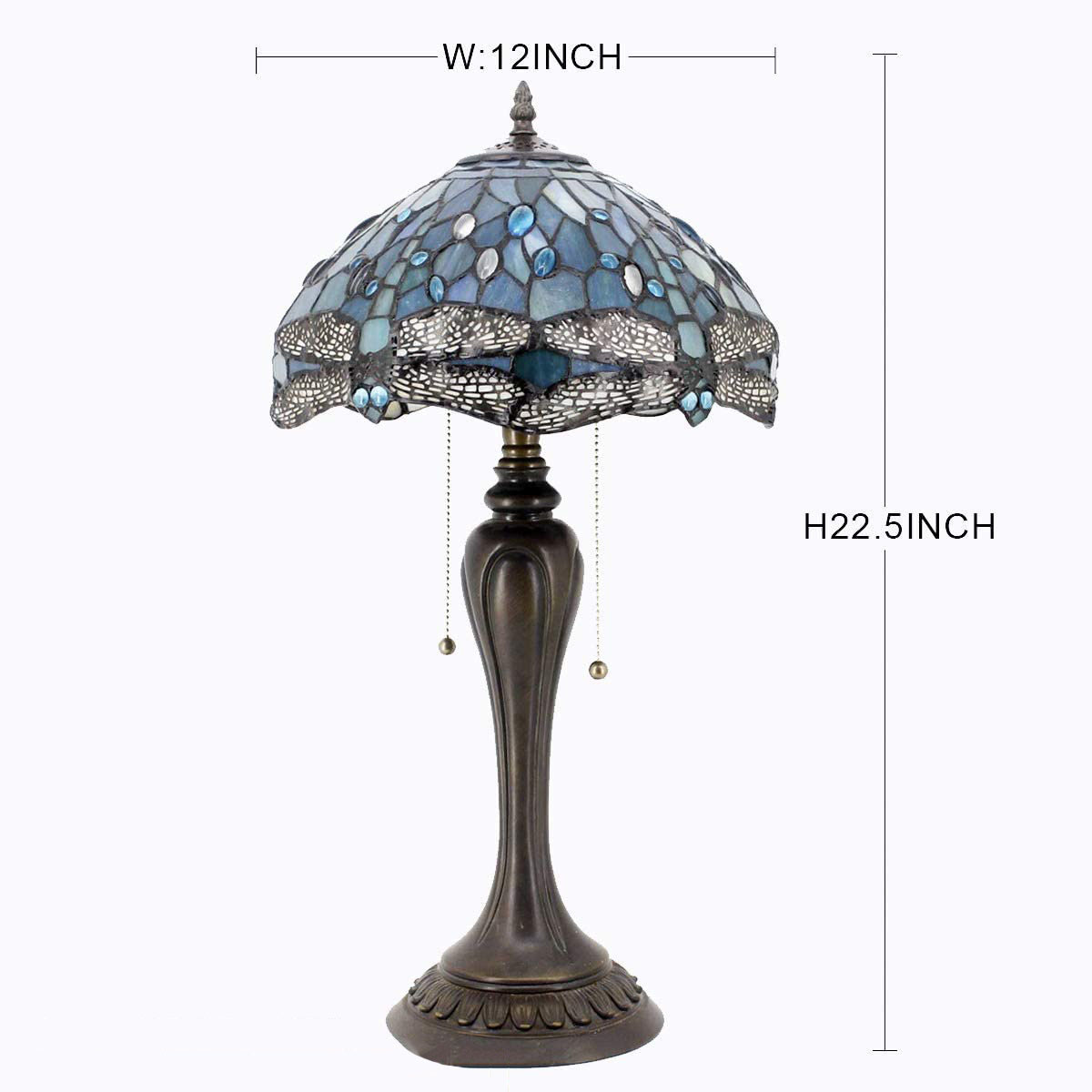 Brunswick Table Lamp Sea Blue Stained Glass Dragonfly Style Teal Shade Resin Base 22