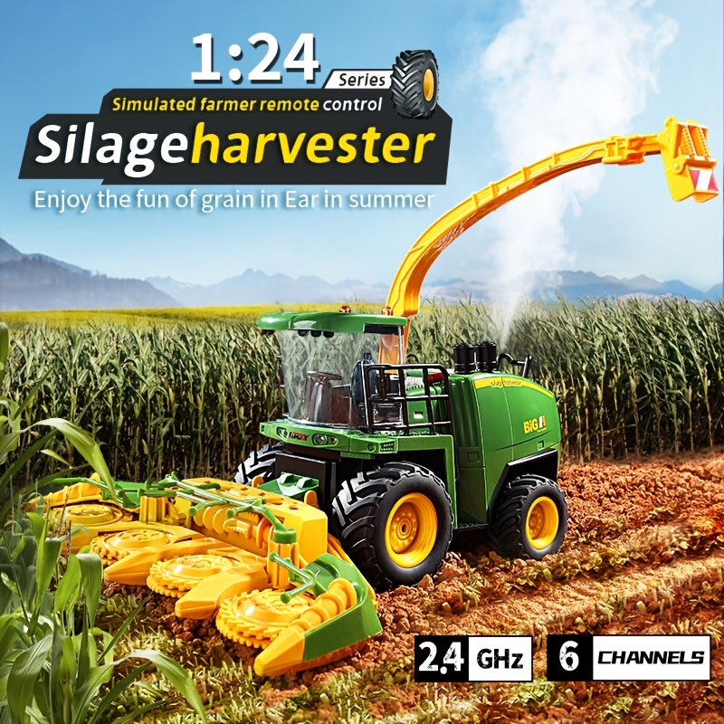 Remote Control Harvester Tractor: 2.4Ghz Farm Vehicle Toy with Lights & Sprayer for Kids - 1:24 Scale!