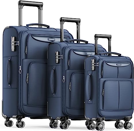 3 Piece Luggage Sets, Softside Lightweight Expandable Durable Suitcase with TSA Lock and Double Spinner Wheels