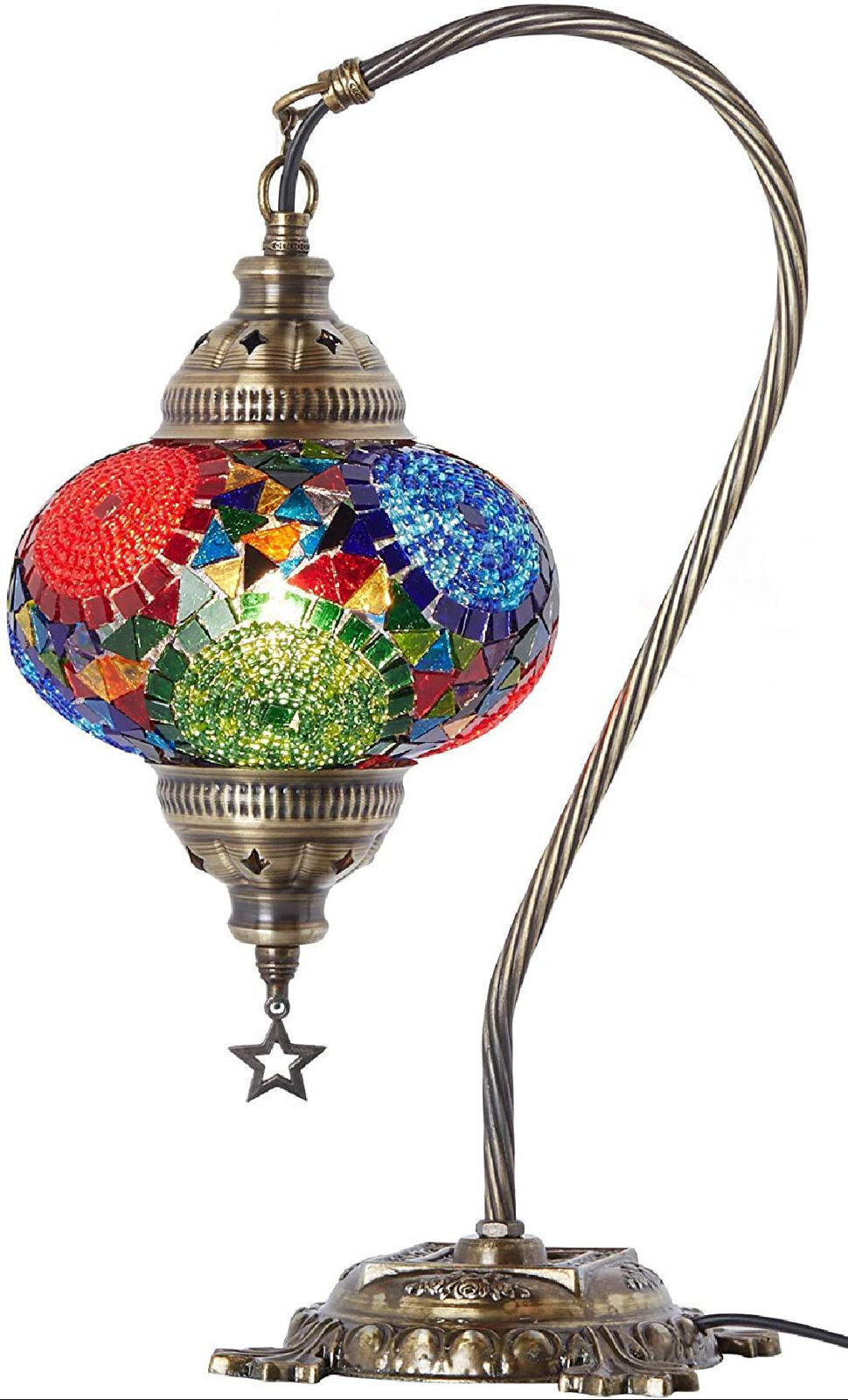 Turkish Moroccan Mosaic Table Lamp With US Plug & Socket, Swan Neck Handmade Desk Bedside Table Night Lamp Decorative Lamp Light, Antique