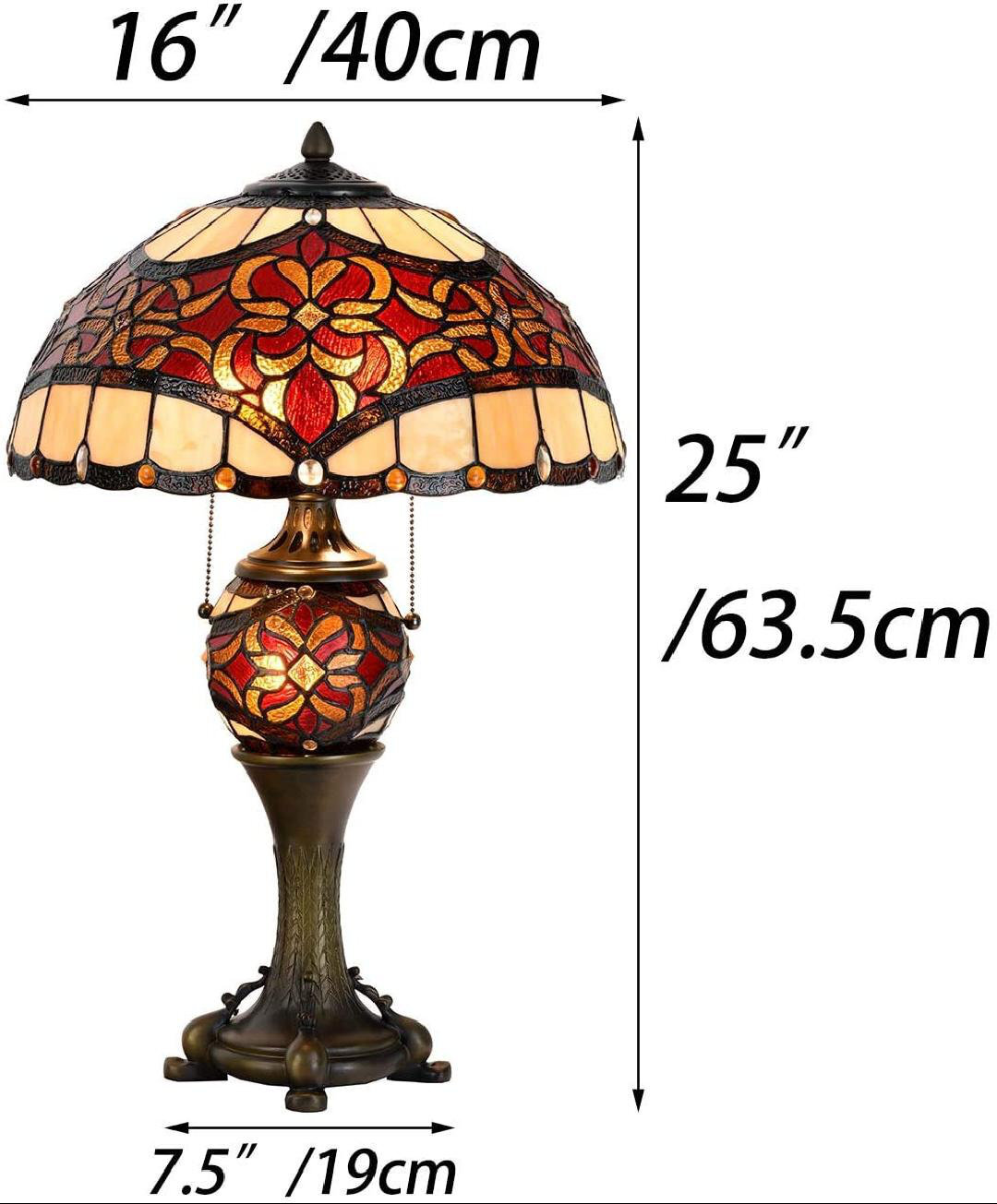 L10802 Baroque Style Stained Glass Table Lamp Lighted Base 25 Inches Tall, Red