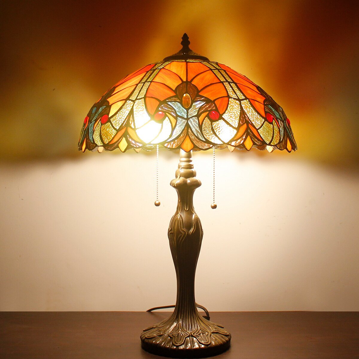 Table Lamp Red Liaison Stained Glass Style Shade Metal Base 24