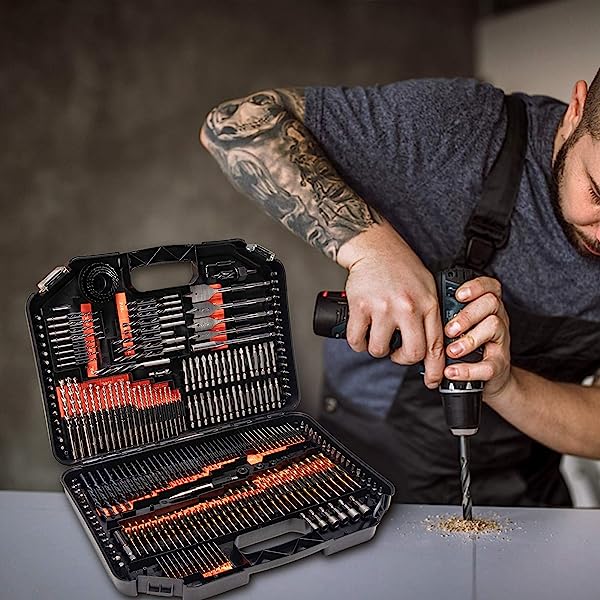 Drill Bit Set, 246 PCS Titanium HSS Screwdriver Bit Kit, with Carry Case for Metal, Masonry, Wood, Plastics Cement Drilling