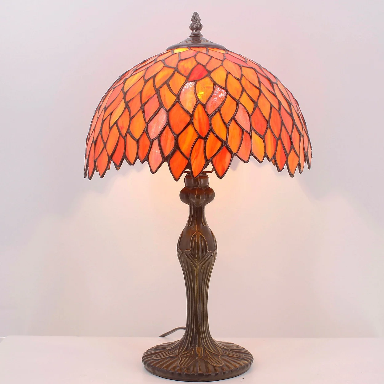 Lamp Table Stained Glass Bedside Lamp Red Wisteria Memory Vintage Traditional Style Desk Reading Light 18