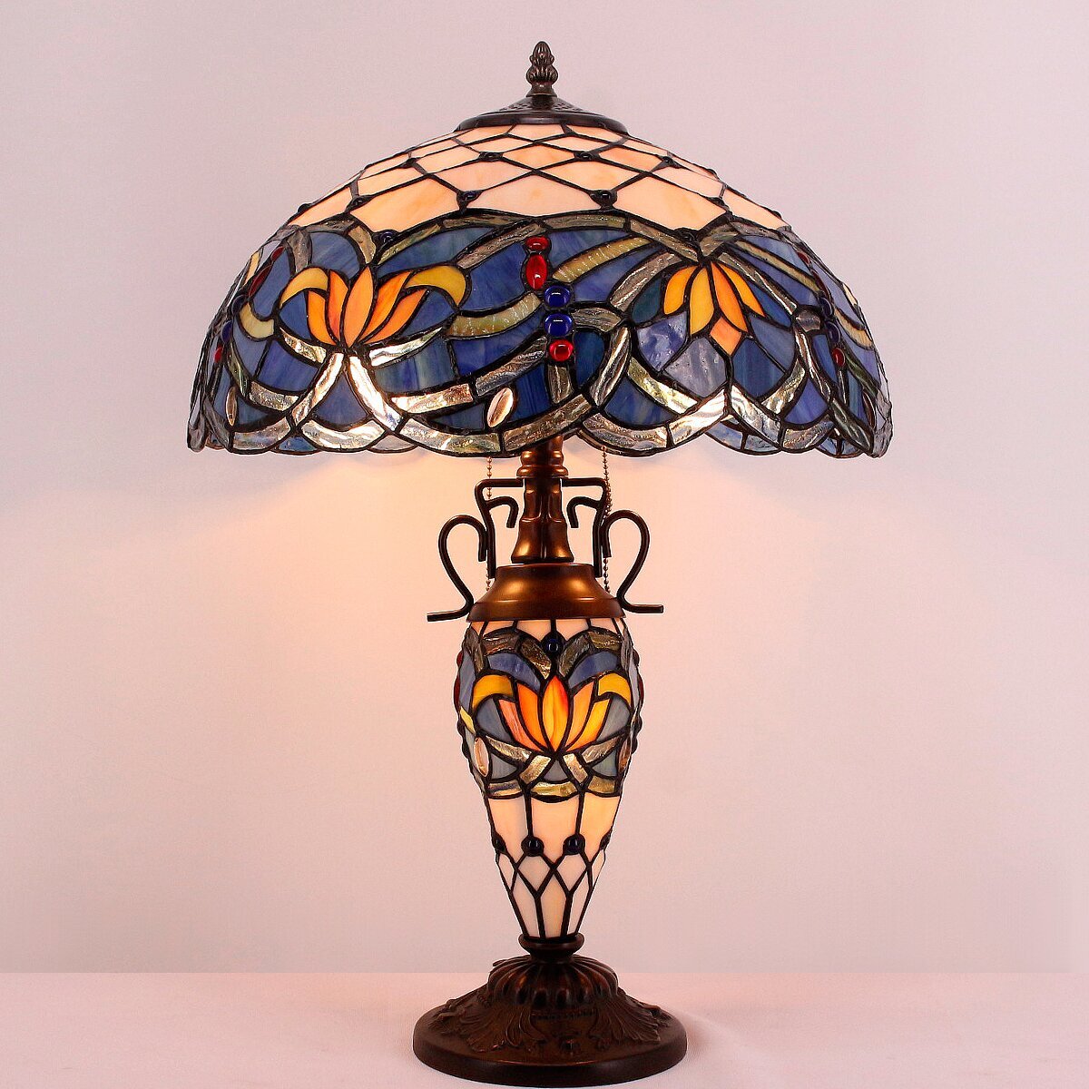 Lamp With Nightlight Rustic Large Blue Stained Glass Lotus Table Lamp Desk 24