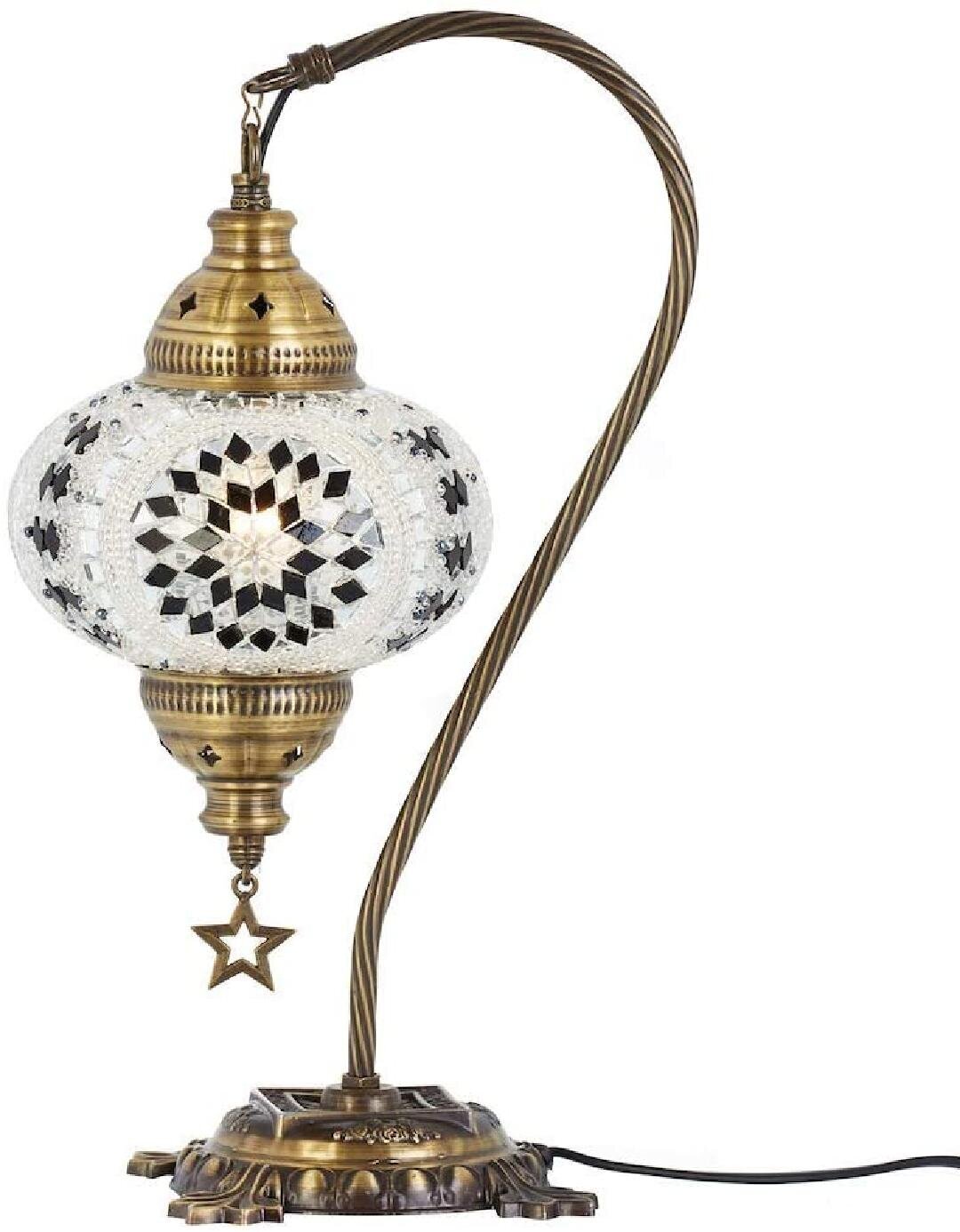 Turkish Moroccan Mosaic Table Lamp With US Plug & Socket, Swan Neck Handmade Desk Bedside Table Night Lamp Decorative Lamp Light, Antique
