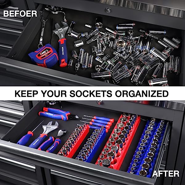 Magnetic Socket Organizer Set, 4-Piece Socket Holder Set Includes 1/4