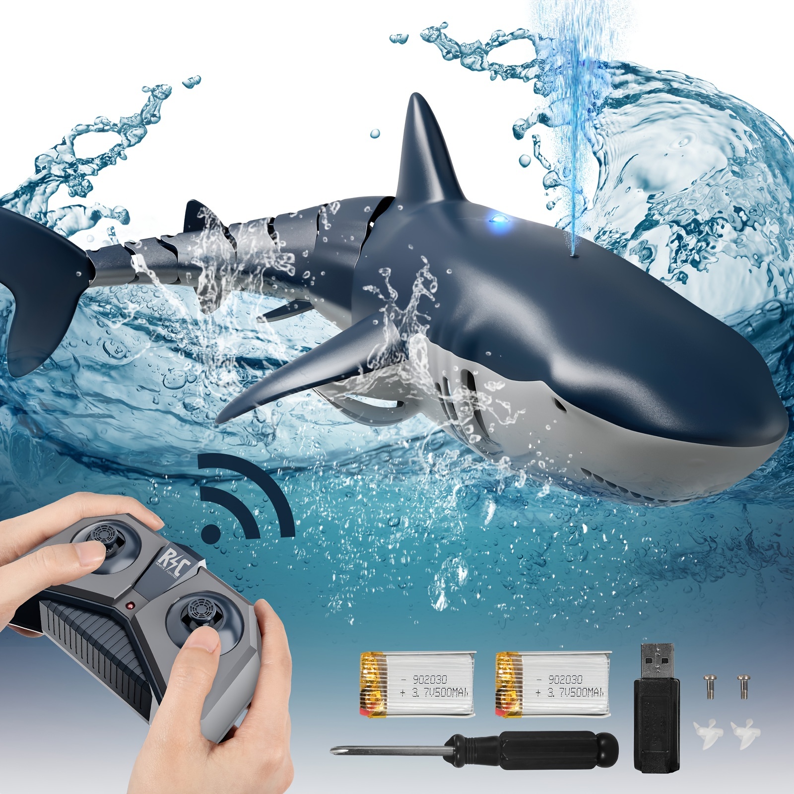 2022 New Version Remote Control Shark - 1:18 High Simulation Scale Fish with Light & Spray Water - Perfect RC Boat Toy for Kids Ages 4-8 - Great for Bathroom, Pool, & Lake - Perfect Halloween, Christmas, & Birthday Gift!