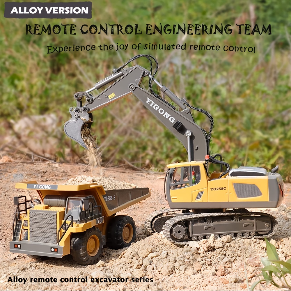 11-Channel Alloy Remote Control Excavator: Large Digging Engineering Vehicle for Boys and Children's Fun!