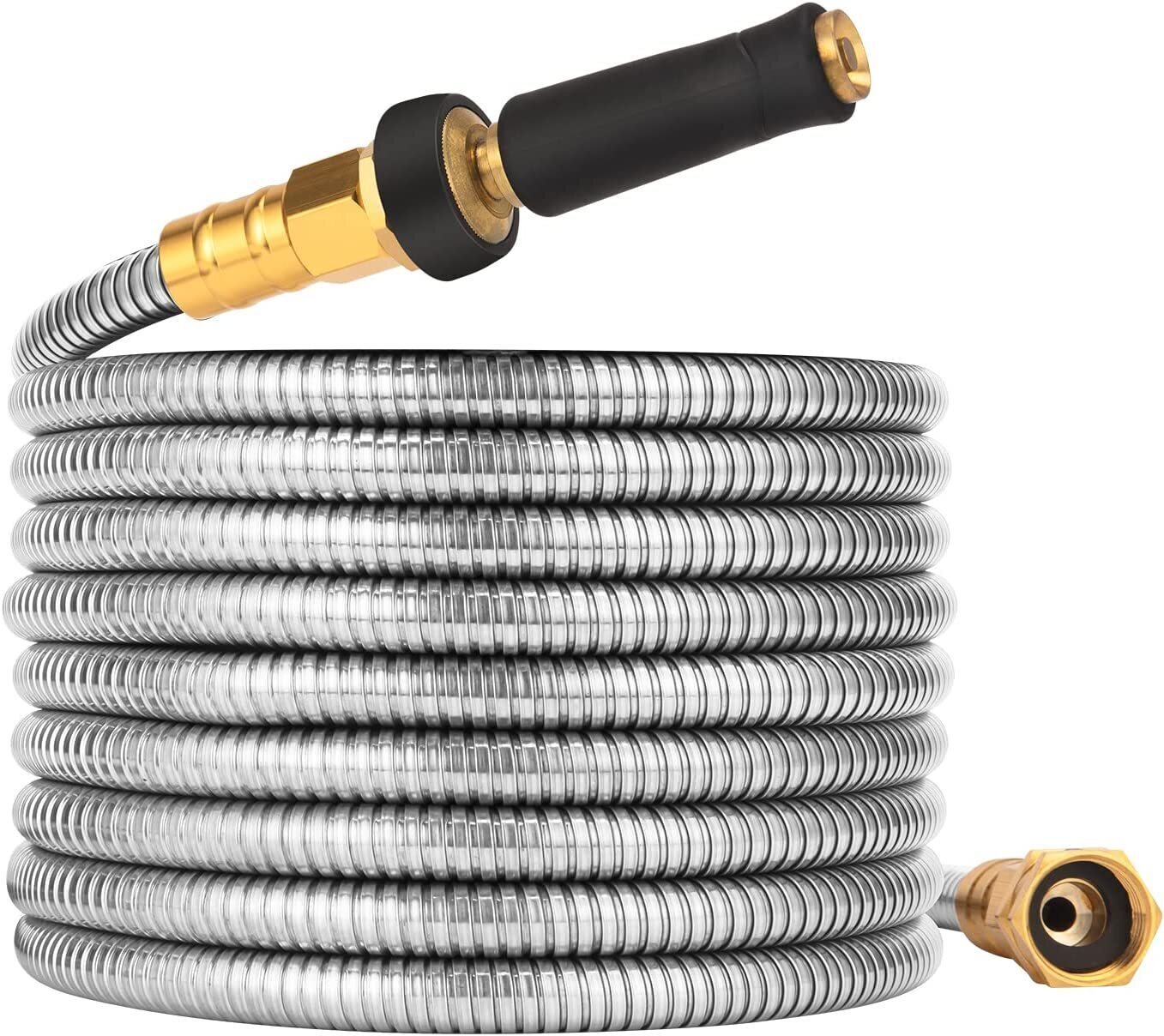 Stainless Steel Garden Hose 25ft - Water Hose 25ft, no Kink Explosion, no Bite