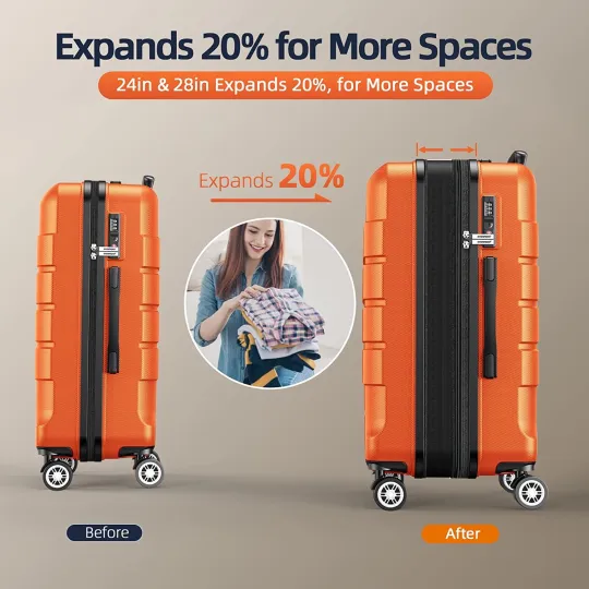 Luggage 4 Piece Set Expandable PC+ABS Durable Suitcase Double Wheels TSA Lock