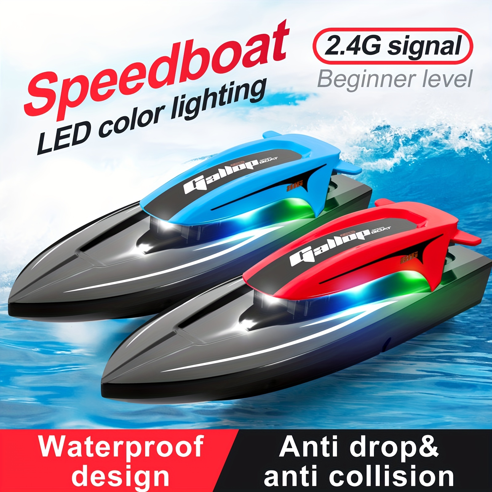 High-speed Remote Control Boat 816, Seven Color Lights, Sealed Waterproof 3149.61 Inch/80 Meters Remote Control Distance 18 Minutes Battery Charging, Children's Gift, Children's Toys