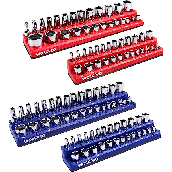 Magnetic Socket Organizer Set, 4-Piece Socket Holder Set Includes 1/4