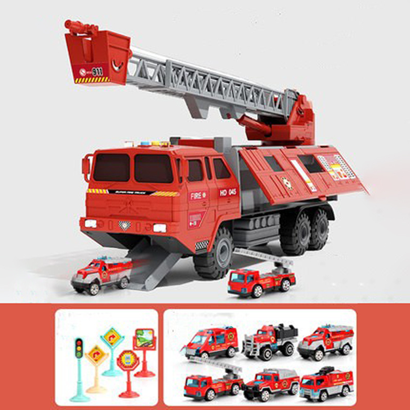 Large Car Toy Boy Children's Intelligence Education Fire Engineering Vehicle Suit Multi-function Container Missile Water Jet