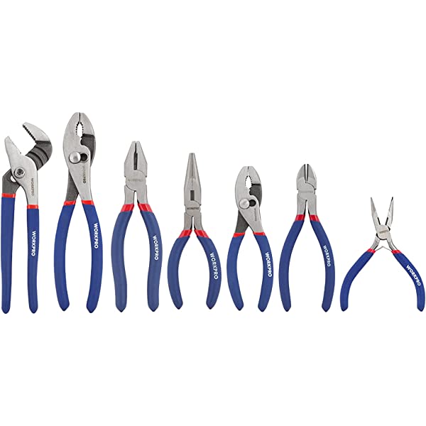 7-piece Pliers Set (8-inch Groove Joint Pliers, 6-inch Long Nose, 6-inch Slip Joint, 4-1/2 Inch Long Nose, 6-inch Diagonal, 7-inch Linesman, 8-inch Slip Joint) for DIY & Home Use