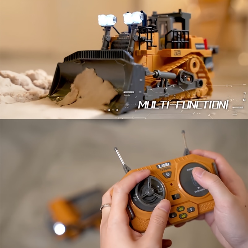 9 Channels Remote Control Bulldozer, 2.4Ghz RC Construction Vehicle Truck Toys With Alloy Metal Cap, Light.sound, Rechargeable 2 Battery For 3 4 5 6 7 8 Years Old Boys And Girls