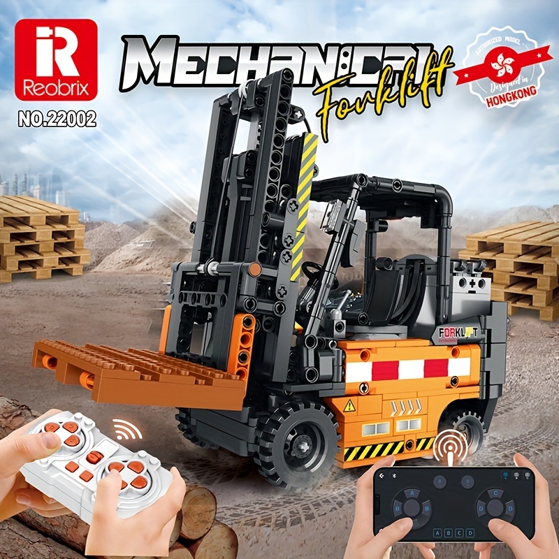 722PCS Engineering Forklift Model Building Blocks Set - Dual Remote Control Bulldozer, Excavator & Car - Perfect Decompression Gift for Adults!