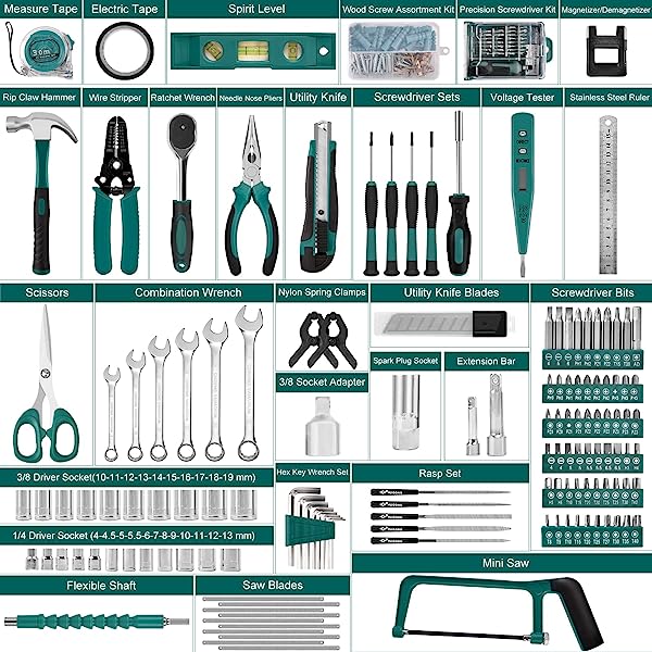 Household Tool Kit 300-Pcs - Home Auto Repair Tool Set - Complete General Hand Tool Kits for Handyman & Precision Screwdriver Set & Wire Stripper & Metric Hex Key & Tool box Case for Men Women